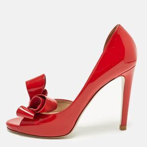 Valentino Open Toe  Size 38 Red Patent Leather Bow D'orsay Pumps
